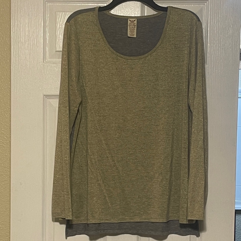 Metallic Gold and Gray Long Sleeve Women's Top
